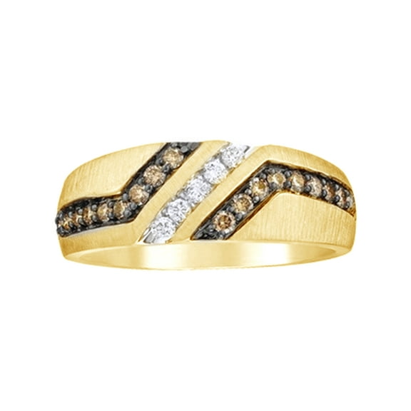 AFFY Brown & White Natural Diamond Wedding Band In 10k Yellow Gold (0.5 Cttw)