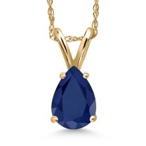 Gem Stone King 10K Yellow Gold Blue Sapphire Pendant Necklace for Women | 0.89 Cttw | Gemstone September Birthstone | Pear Shape 7X5MM | With 18 inch Chain