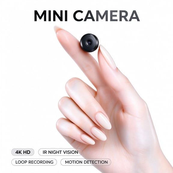 4K HD Mini Wireless Security Camera, Infrared Night Vision, Motion Detection Alert, Loop Recording, Portable Tiny Surveillance Cam for Home, Pet, Baby, Car & Indoor Monitoring