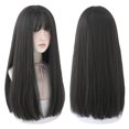 thumbnail image 2 of Peluca larga recta negra con diadema y flequillo para mujer Synthe JM, 2 of 5