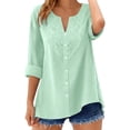thumbnail image 6 of WTXUE Womens Cotton Linen Shirts Loose Long Sleeve V Neck Casual Boho Beach Tops Flowy Vintage Embroidered Tunic Blouse Gauze Tops Loose Blouses Lightweight Tops Casual Blouse Loose Fit Mint Green S, 6 of 9
