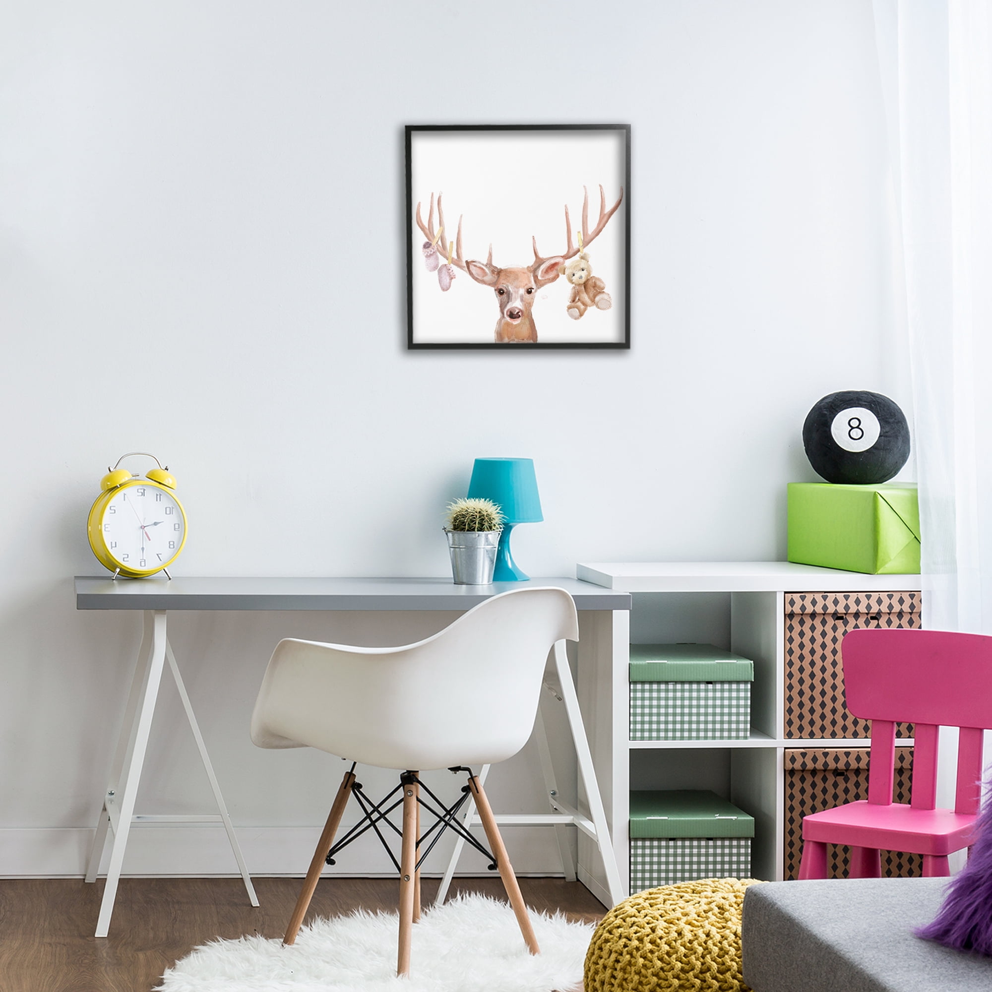 Stupell Industries Baby Girl Deer Antlers Black Framed Giclee Art, design by Ali Lynne