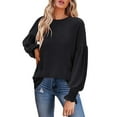 thumbnail image 2 of Womens Long Sleeve Tops Crew Neck Ruffle Sleeve Casual Loose Blouse T Shirts Long Sleeve Shirts, 2 of 4