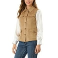 thumbnail image 4 of INSPIRE CHIC Women's Utility Cargo Vest Button Front Sleeveless Faux Suede Jacket with Pockets 2XL Khaki, 4 of 7
