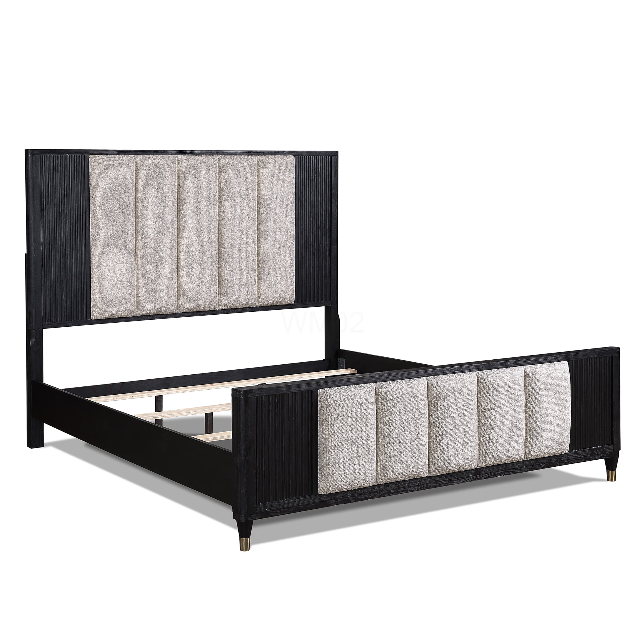 Modern Queen Bed Frame with Upholstered High Headboard, Textured Panel Design for Contemporary Bedroom