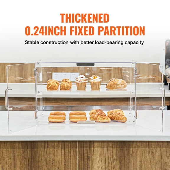 2 Tier Commercial Pastry Display Case 22x14x14in Acrylic Bakery Display Box with Rear Door Removable Shelves for Donut Cake Cookie