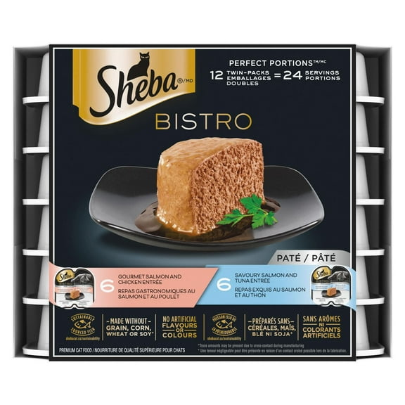 Sheba Bistro Perfect Portions Salmon & Chicken and Savoury Salmon & Tuna Adult Wet Cat Food Paté Variety 12 Pack