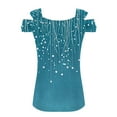 thumbnail image 5 of ZQUUVOU Women's T-Shirt Square Neck Cold Shoulder Printed Floral Short Sleeve Blouse Sky Blue (2XL), 5 of 7