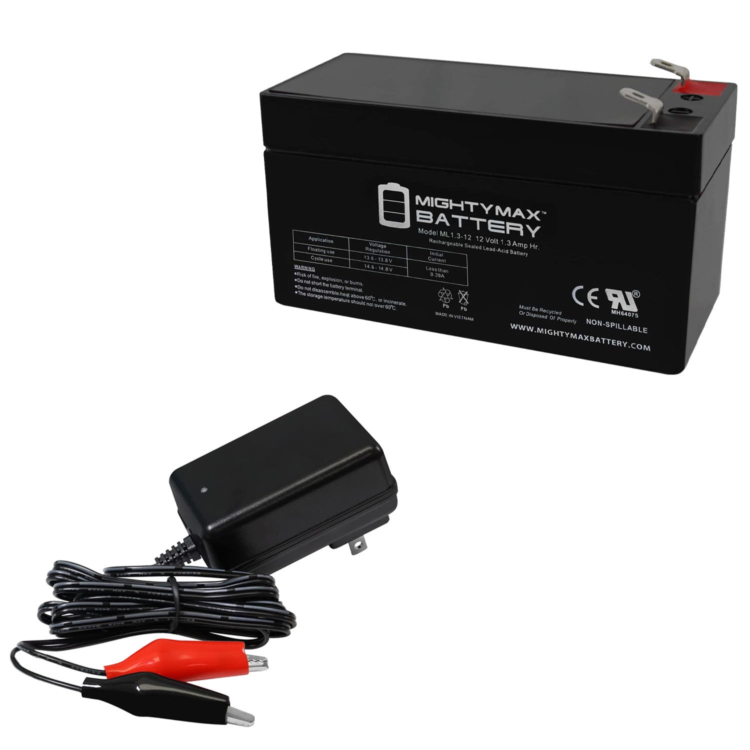 Lille bitte overbelastning Onset 12V 1.3Ah Battery Replaces Medical Alarm Backup + 12V 1Amp Charger -  Walmart.com