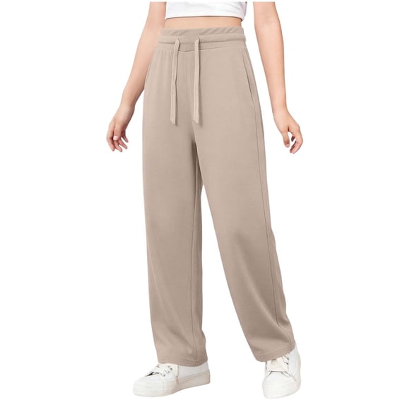 Posijego Kids Girls School Uniform Pants High Waisted Wide Leg Formal Dress Pants Girls School Uniform Pants with Pockets