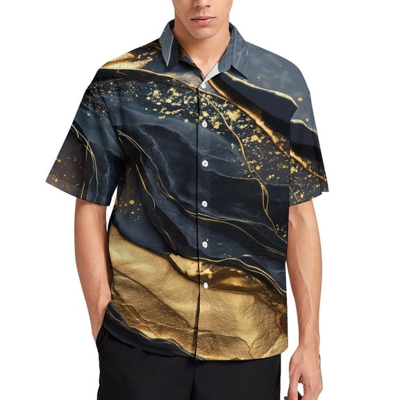 Mens Summer Marble Texture Shirts Button Down Short Sleeve Vintage Hawaiian Shirts with Pocket