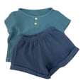 thumbnail image 3 of LNMQLPDBS Gender Neutral Baby Clothes Button Down Crewneck Short Sleeve Shirt + Elastic Waist Shorts 2pcs Outfits 12 Months Boys Clothes Casual Breathable Summer Sets for Daily Blue 12 Months, 3 of 7