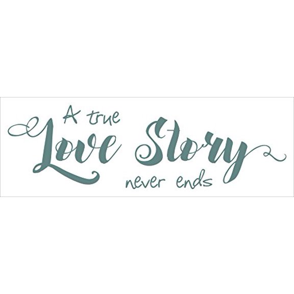 A True Love Story Never Ends Inspirational Quotes Wall Sticker Decal, Storm Gray, 36x11-Inch