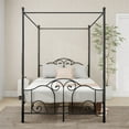 thumbnail image 2 of Pillfn Full Size Four-Poster Metal Canopy Bed Frame with Headboard and Footboard Sturdy Slatted Structure, Black, 2 of 7