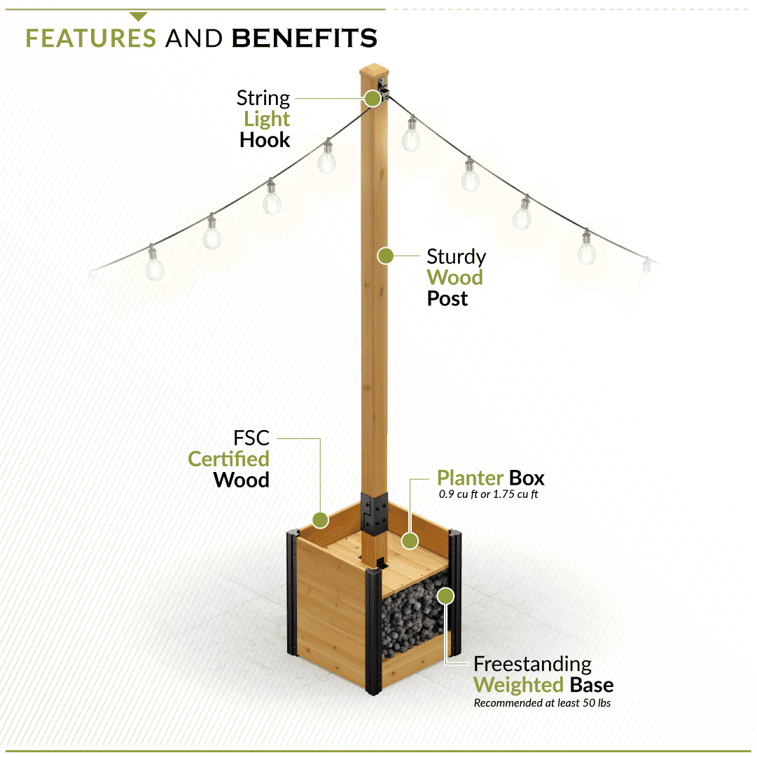 8.5ft H (1 Post w/ Planter) Freestanding Zippity Concord String Light Post for Outdoor Hanging Lights, Light Poles for Outside Balcony Lights, Patio Decor for String Lights, ZP19081