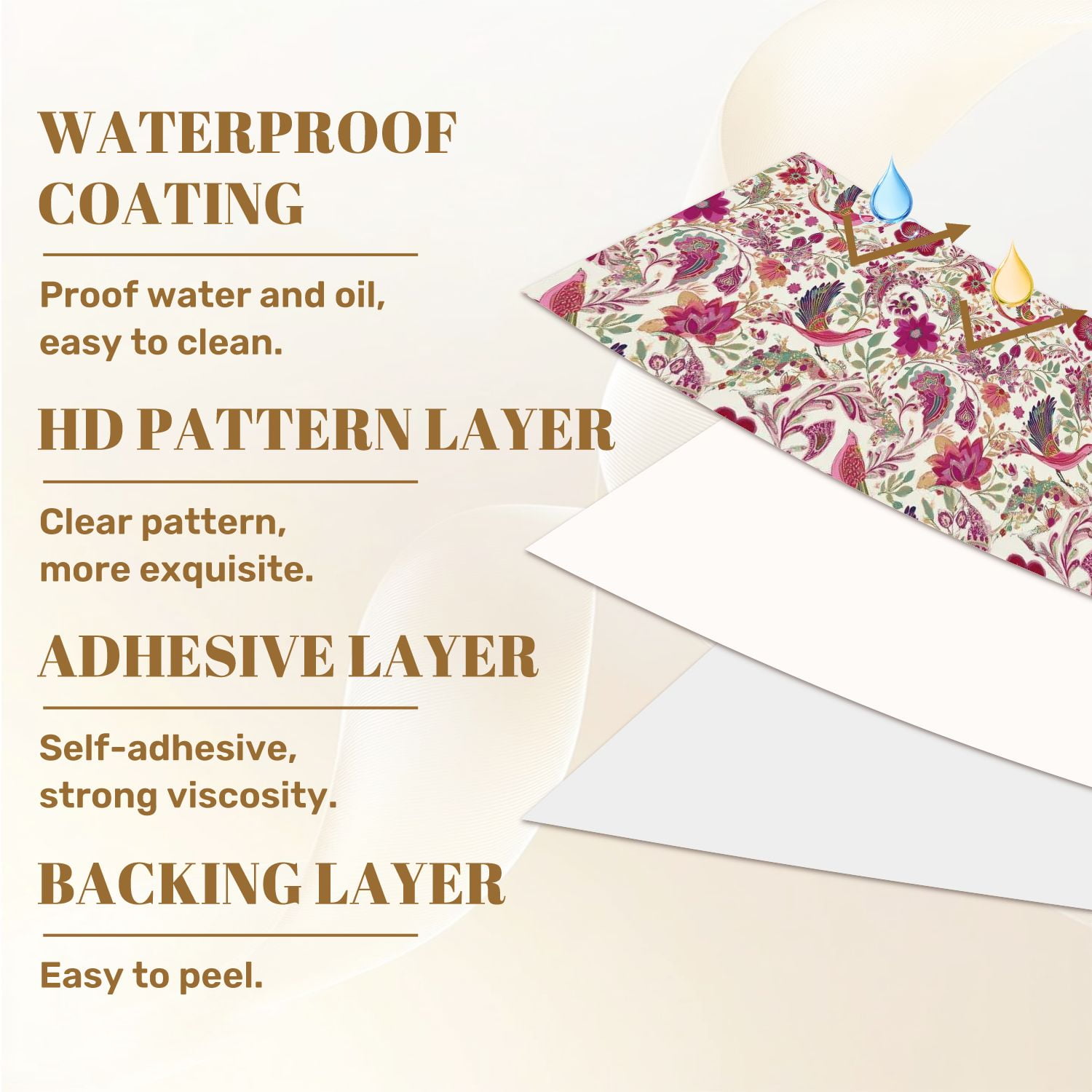 Paisley Peel and Stick Wallpaper 23.6in x 9.8ft Whimsical Floral Bird Rich Pink Purple Gold Tones Contact Paper Vinyl Waterproof Self Adhesive Wall Paper for Bedroom Shelf Cabinet Renter Friendly