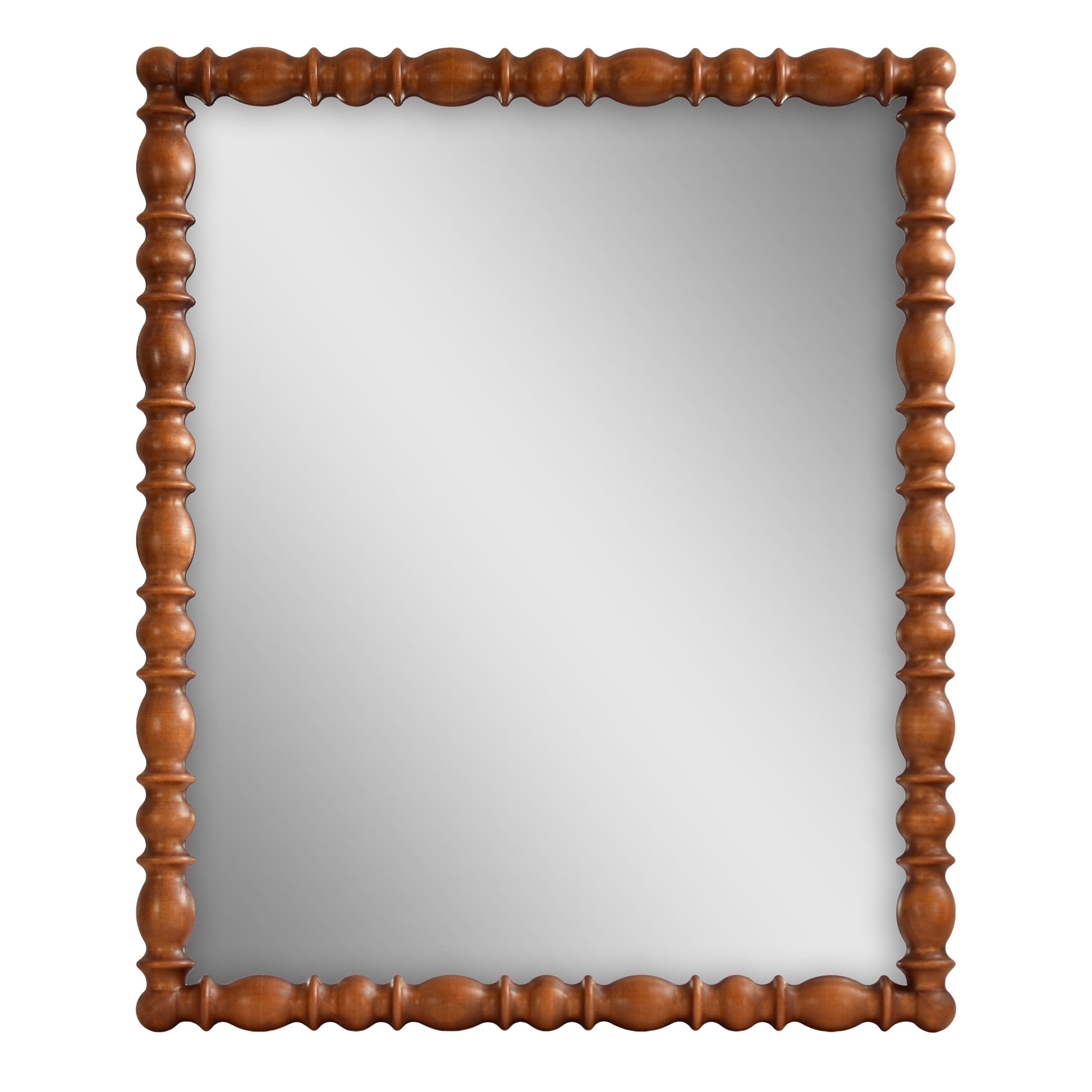 The Pioneer Woman Harper Spindle Wood Decorative Wall Mirror, Beaded Turned Wood Mirror, Rustic Brown 24x30