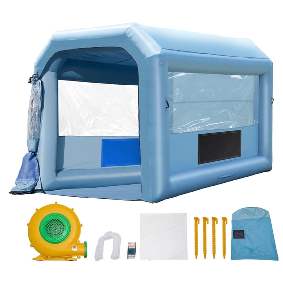 KFFKFF Portable Inflatable Paint Booth, 13.1 x 9.8 x 9 ft Dimensions, Includes 750W Air Blower and Filtration System, Ideal for Painting Motorcycles, Bicycles, and Vehicle Parts