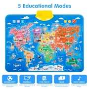 Interactive World Map for Kids Learning and Educational Toys, Talking Electronic Kids World Map Poster, Geography Electronic Games Ages 3 to 12 Years Old, Custom Talking Gifts for Boys & Girls