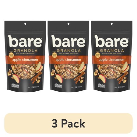 (3 pack) Bare Granola Apple Cinnamon Flavor, 11 oz Bag