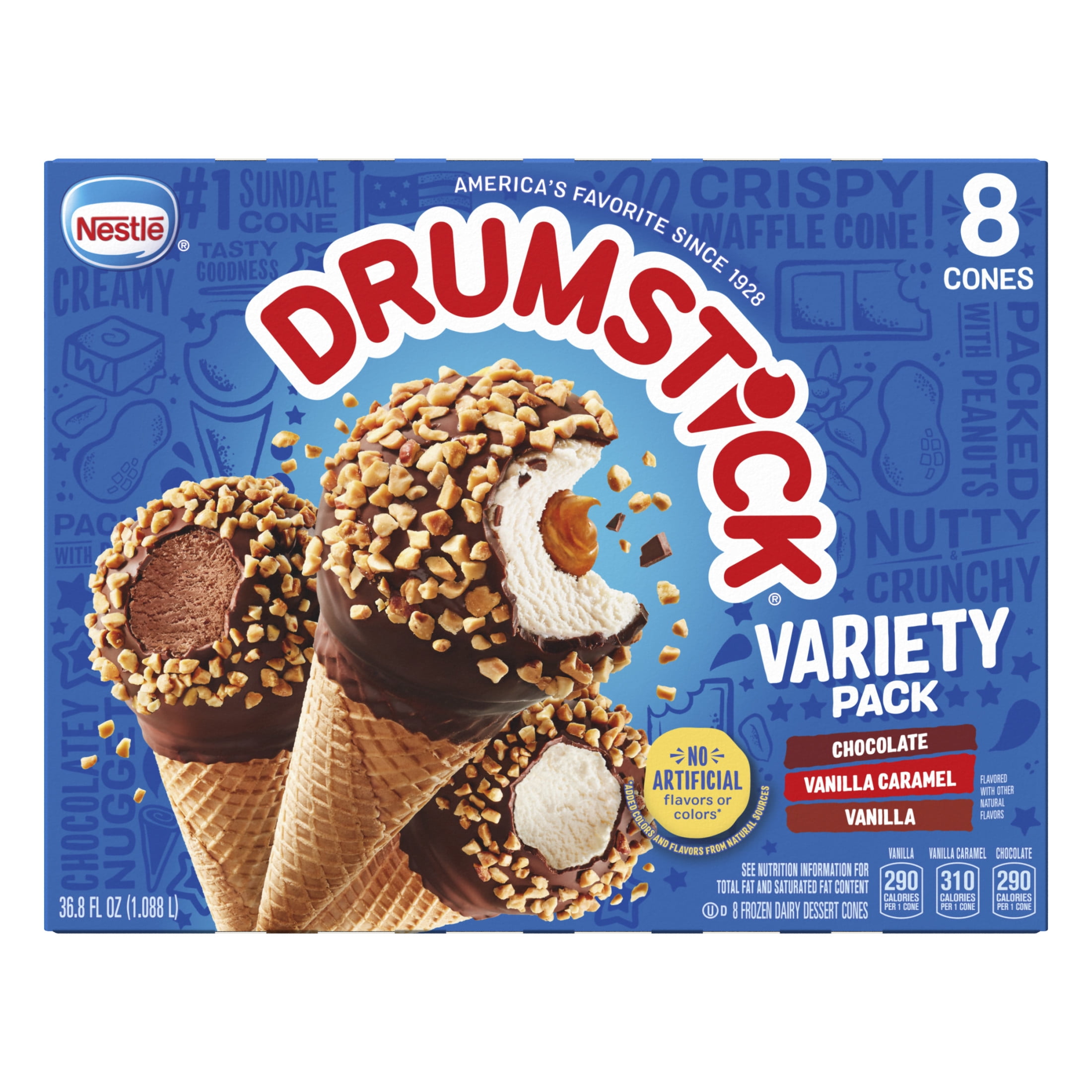 Drumstick Ice Cream Cones Variety Pack, Chocolate and Vanilla Sundae, Kosher, 8 Count