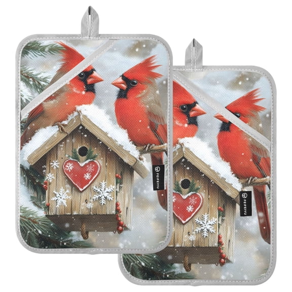 Ryvnso Cardinal in Winter Pattern Oven Mitts Heat Resistant Pot Holders Set of 2 Hot Pads