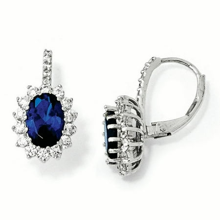 Synthetic Sapphire Earrings - Cheryl M Sterling Silver Synthetic Sapphire & CZ Leverback Earrings