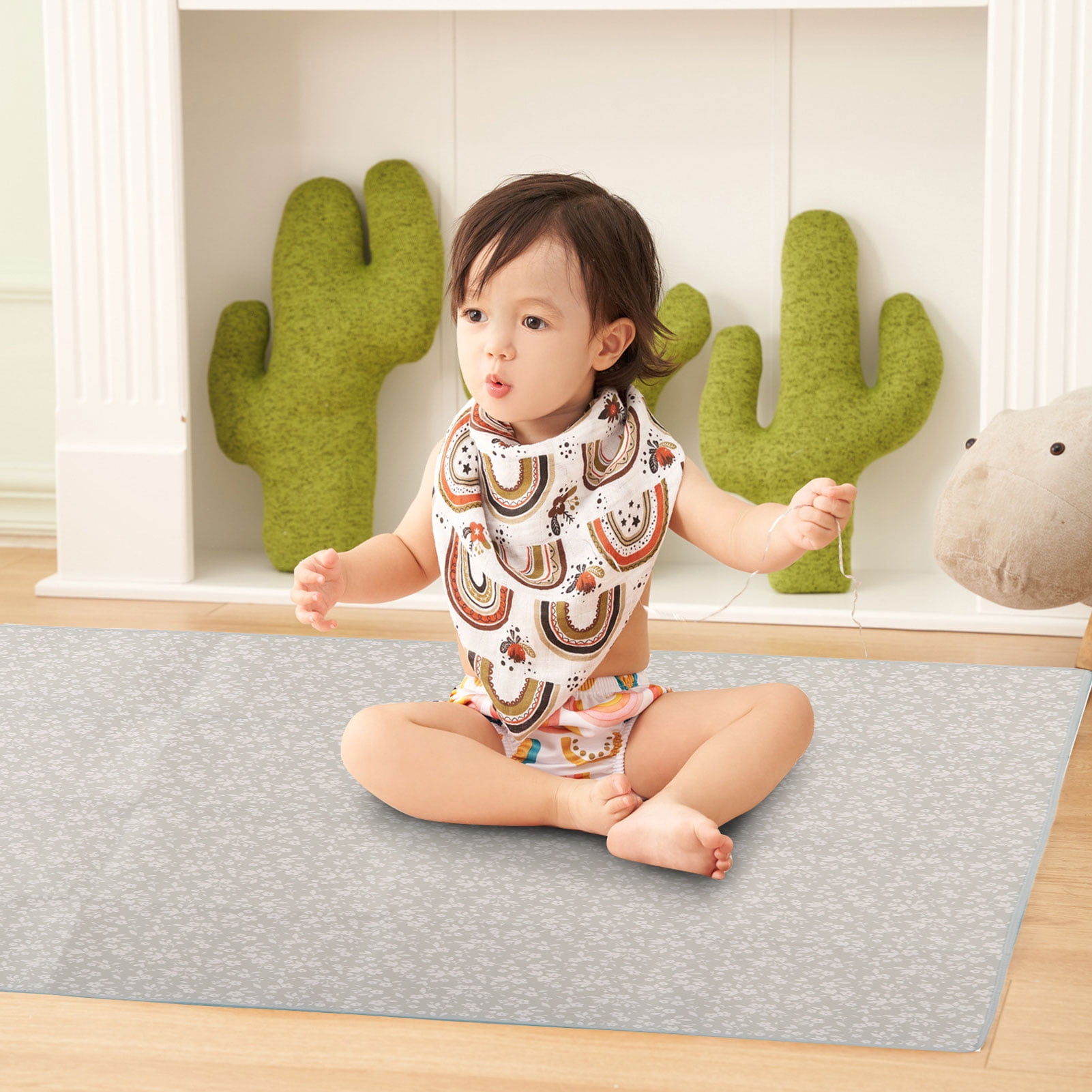 Tapis De Jeu Pour Bébé 2 Pièces - 110x110cm, Antidérapant - Pour Chaise Haute Ou Sol, Facile à Nettoyer
