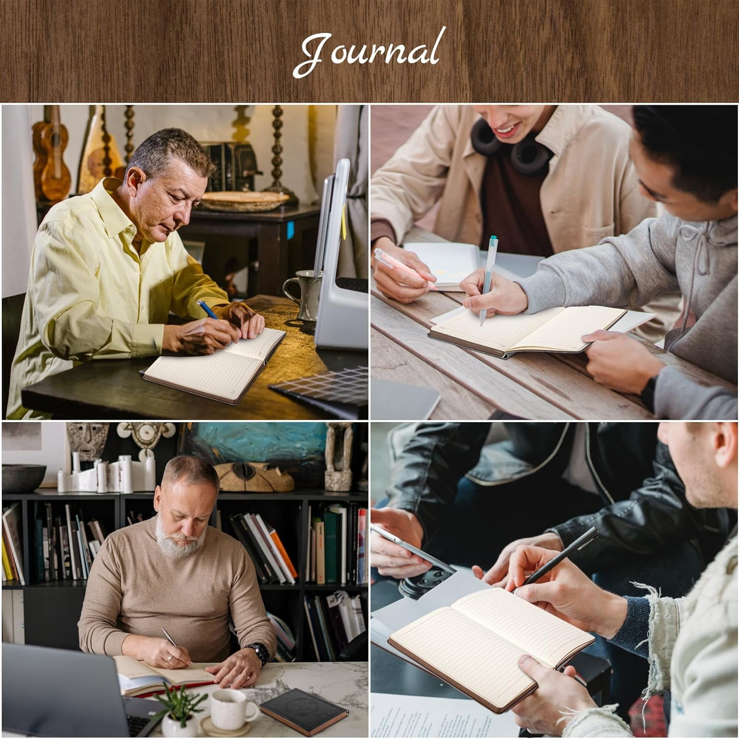 2 Pack Leather Vintage Journal for Men Soft Cover Lined Pages Notebook 180 Lay Flat for Writing Travel Diary, 5.7'' x 8.3'', Black, Dark Brown