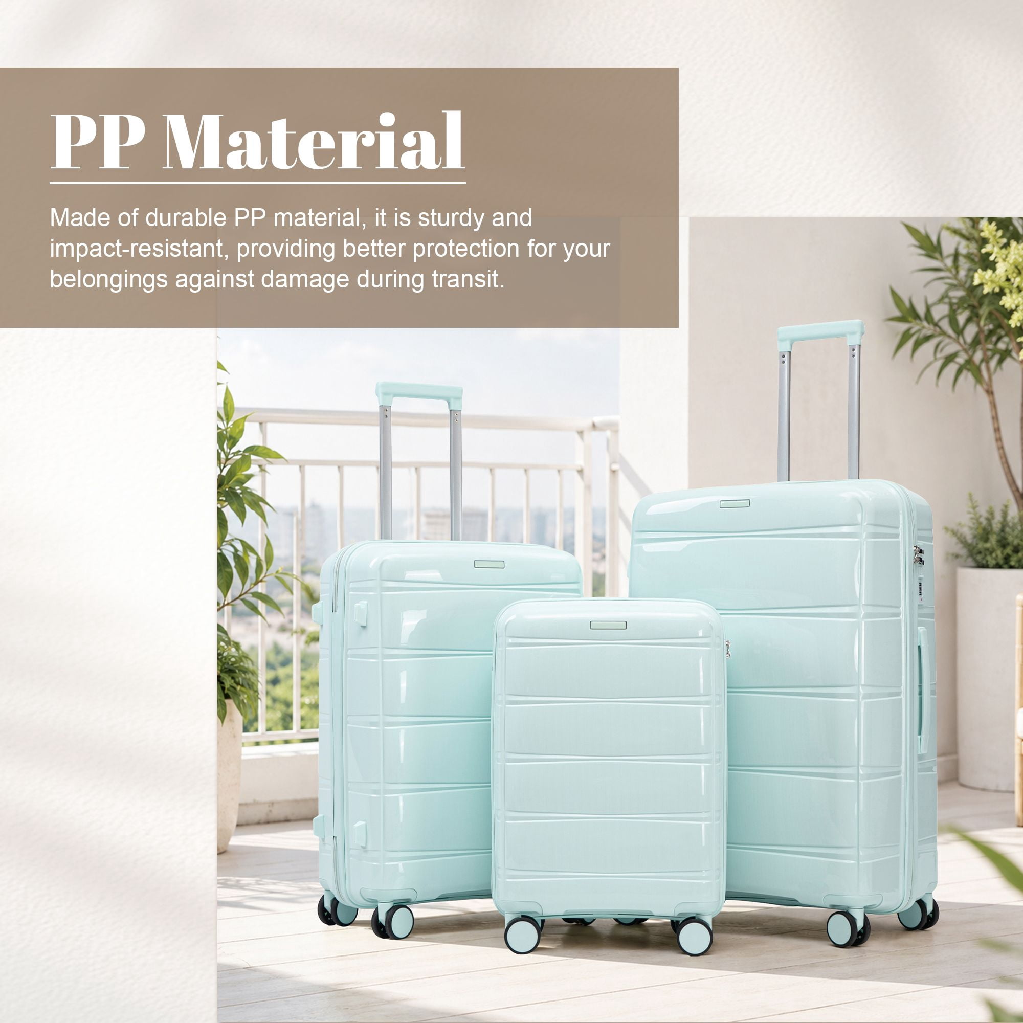 Alvantor 3 Piece Hardshell Luggage Set PP Hardside Suitcase with Iron Telescopic Handle Side Hook 20"24"28"(Mint Green)