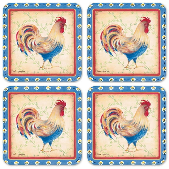 Vinyl Drink Coasters - Set of 4 - Jardinere Rooster