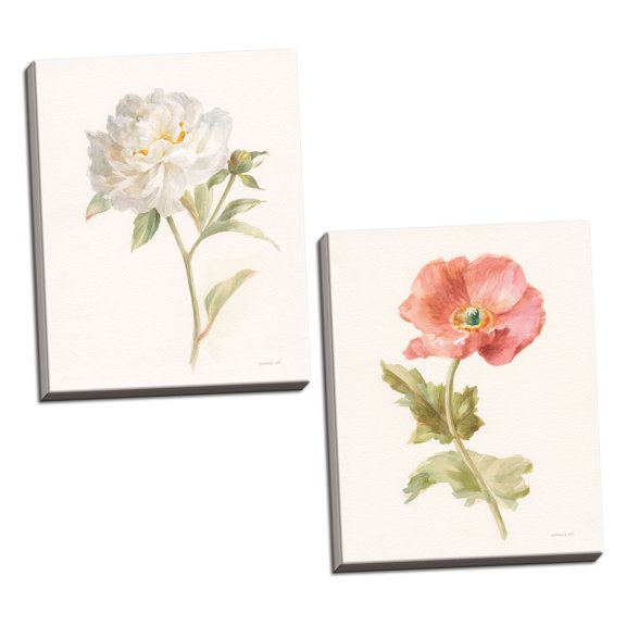 Gango Home Decor Shabby-Chic Garden Poppy & Peony by Danhui Nai (Ready to Hang); Two 16x20in Hand-Stretched Canvases