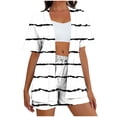 thumbnail image 3 of Frostluinai Travel Outfits for Women 2 Piece Sets Striped Lounge Outfits Short Sleeve Open Front Kimono Tops and Shorts with Pokcet White L, 3 of 7