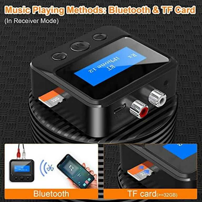 Bluetooth Transmitter Receiver - Bluetooth 5.0 Audio Receiver with Display, Wireless  Audio Adapter for Home Stereo/Headphones/Speakers/Home Theater/TV/PC/Car,  with TF Card/RCA/3.5mm/AUX Output 
