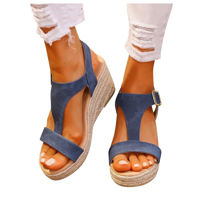 IUJSOY Womens Espadrilles Dress Platform Sandals T-Strap Open Toe Buckle Ankle Strap Wedge Sandals