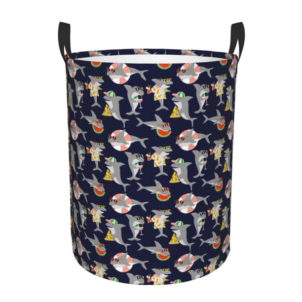 Fotbe Sharks In Sunglasses Cesto de Ropa con Asas, Cesto Impermeable de Gran Capacidad, Bolsa de Lavado para Dormitorio, Cesto de Ropa con Ruedas y Asas-Medium