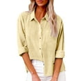 thumbnail image 2 of Classic Linen Cotton Shirt for Women Soft Button Down Top Everyday Essential Yellow S, 2 of 9