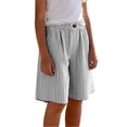 thumbnail image 4 of HAOTAGS Girls Shorts,Button Front Breathable Casual Striped Knee-Length Shorts Black 10, 4 of 8