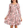 thumbnail image 3 of XEGLSBU Girls Dress Printed Swing Long Sleeve Soft Flowy Casual A-Line Dresses for Tween Summer z261016-2-Pink Size 9-10 Years, 3 of 5