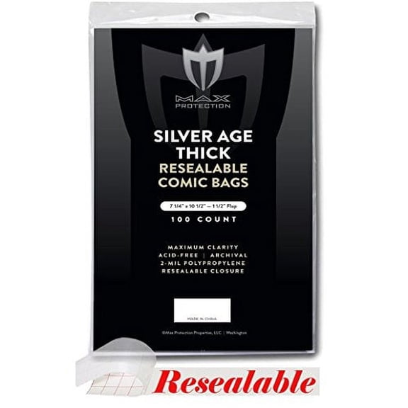 (500) Max Pro Silver Age Thick Resealable Comic Book Bags - Ultra Clear Protection - (Qty= 500 Bags)