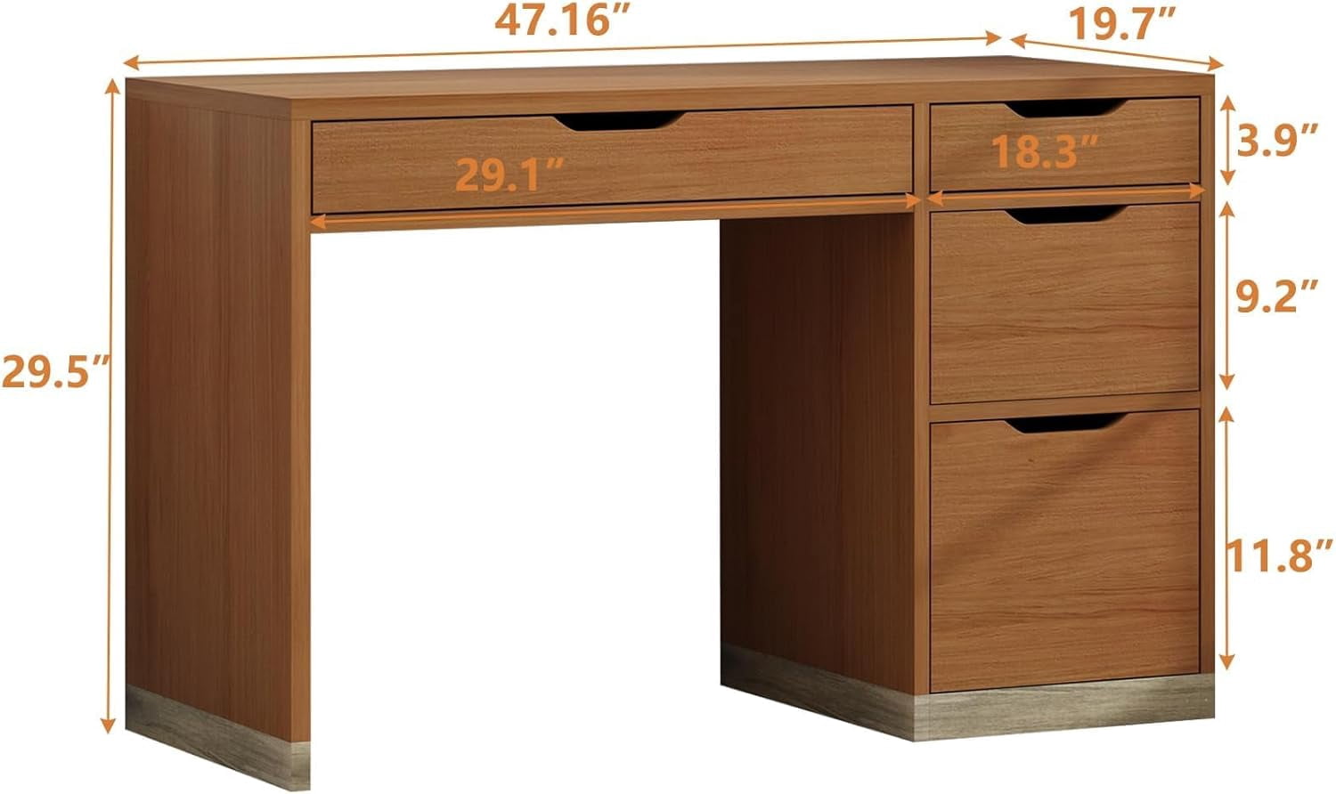 DreamCurship 48 inch Computer Desk with 4 File Drawers, Study Desk with Filing Cabinet and Storage, Home Office Desk for Work and Study, Writing Desk for Small Space, Brown