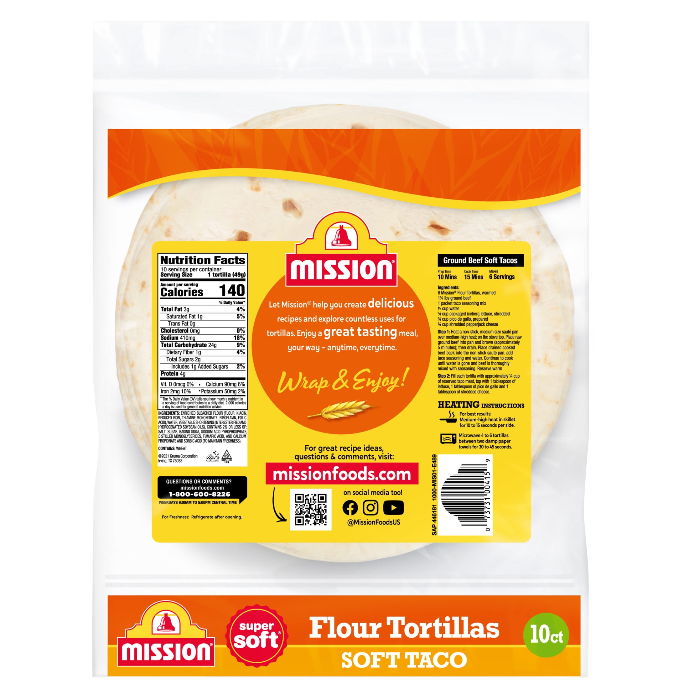 Mission Super Soft Flour Tortillas, Soft Taco Size, 10 Count