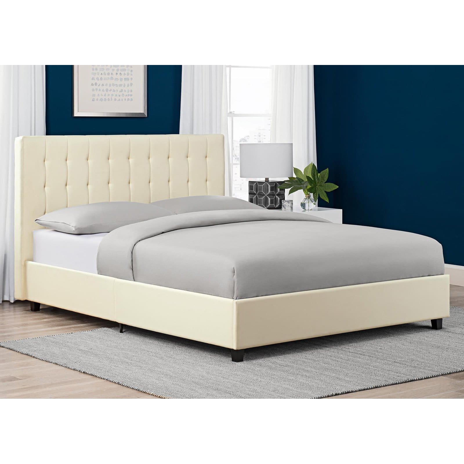 DHP Emily Upholstered Faux Leather Platform Bed with Wooden Slat