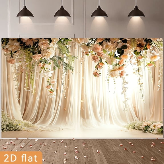 Spring Wedding Backdrop Pink Lush Flowers Bridal Shower Background Elegant White Curtain Engagement Birthday Party Decorations Banner Supplies Photo Booth Props