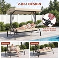 thumbnail image 6 of Pirecart 3-Seat Patio Porch Swing, Outdoor Converting Swing Chair with Canopy & Cushion, Graden, Yard, Beige, 6 of 8