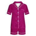 thumbnail image 4 of Efsteb Pajamas for Women Set Two Piece Set Sleepwear Pajama Sets Summer Button Lapel Short Sleeve Tops Shorts Solid Color Loose Casual Loungewear Outfit (Purple,M), 4 of 4