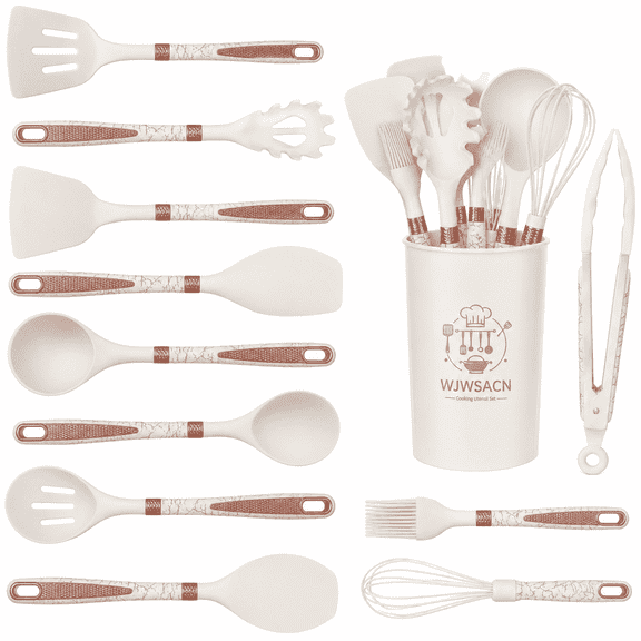Cooking Utensils Set, 12PCS Kitchen Silicone Utensils Set, Heat Resistant, Food Grade Utensil Sets with Handle, Kitchen Gadgets for Nonstick Cookware BPA Free