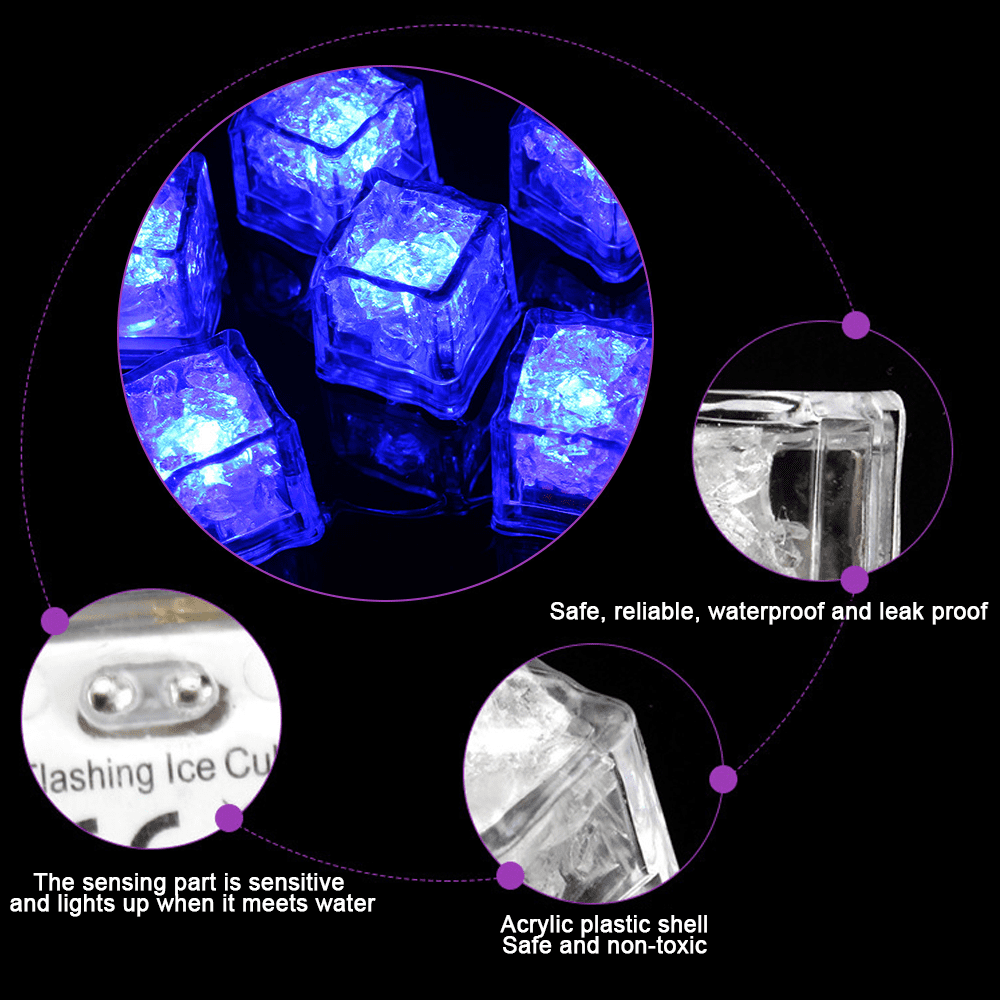 LED Ice Cube Shape Lights Liquid Sensor Glowing Light up Ice Cubes
