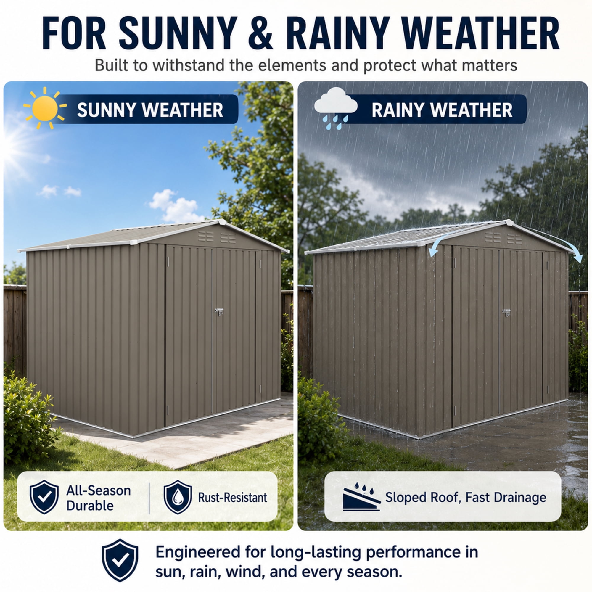 Leumius 8x6 FT Outdoor Metal Storage Shed, Galvanized Steel Panel Tool House with Lockable Double Door & Built-in Vents for Backyard, Patio, Lawn Olive Grey