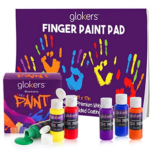 glokers Kids Finger Paint Set, 6 Non-Toxic Washable Kids Paint, 11x17  Finger Paint Pad with 50 Sheets